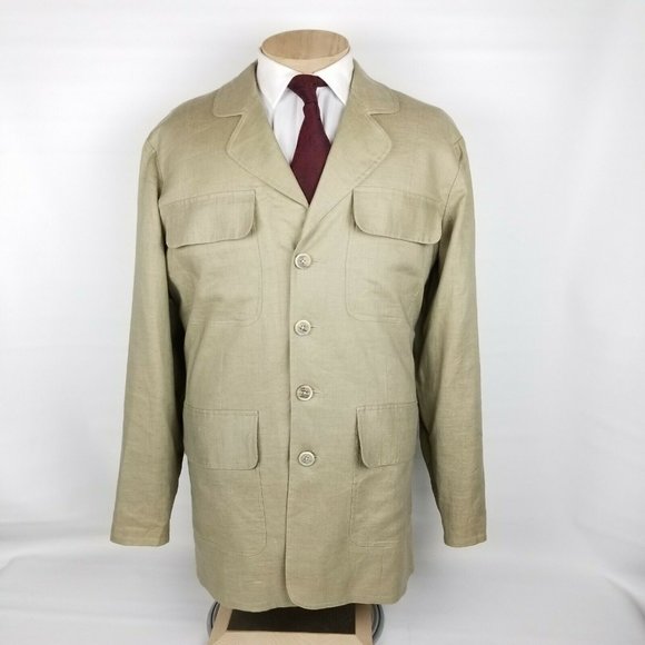 New Jospeh Abboud Baja Mens Jacket Pure Linen Tan - Picture 2 of 12